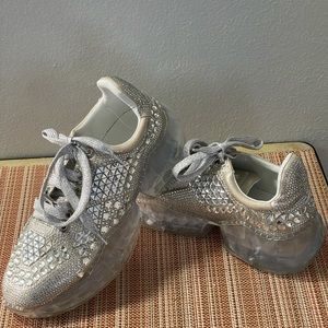 CLEAR EMBELLISHED RHINESTONE SNEAKERS SIZE 8